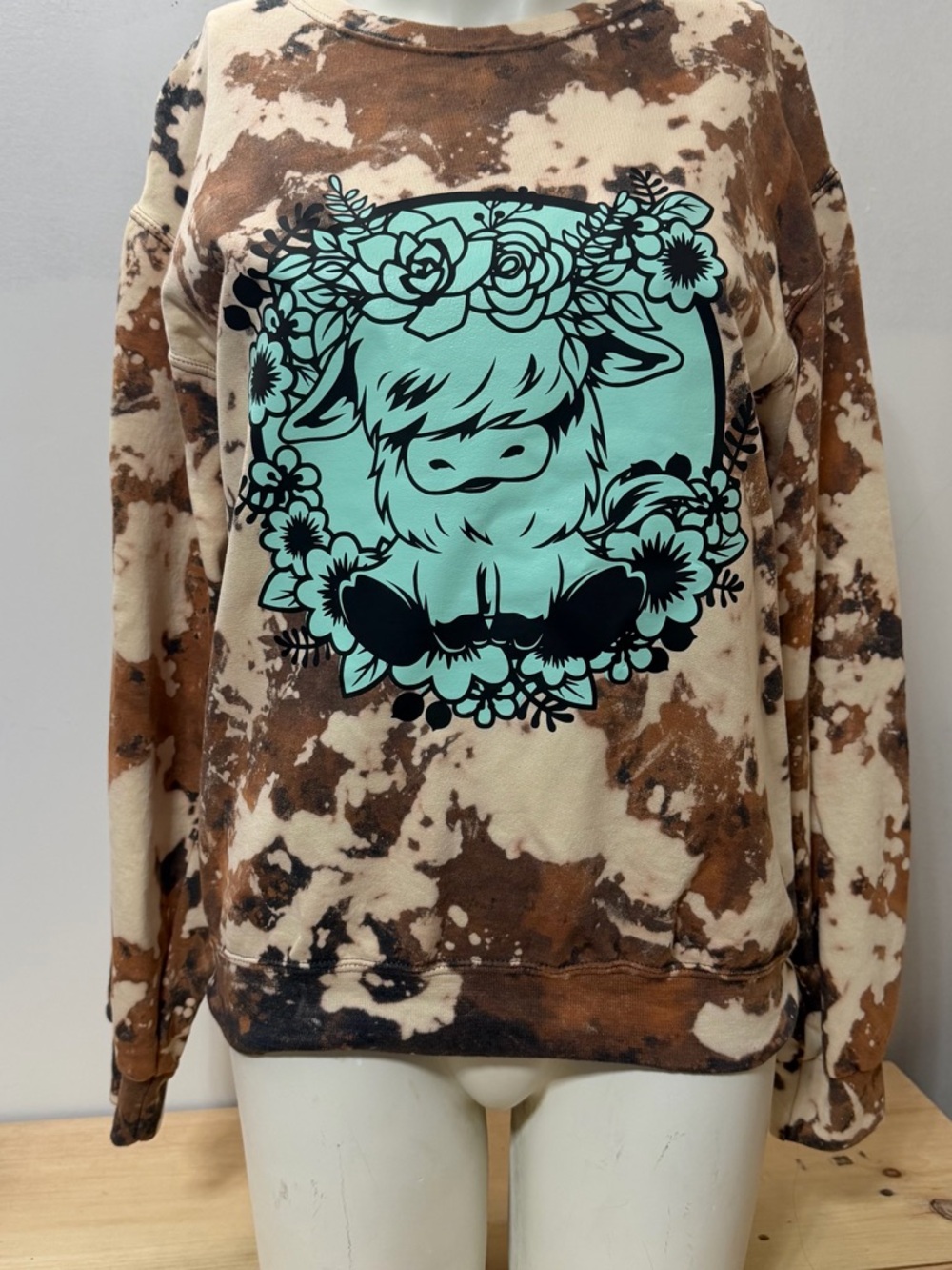 Tie-Dye Crewneck Sweatshirt with Aqua Graphic